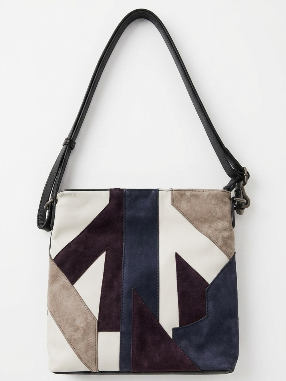 Mark Adam NY Faux Suede Patchwork Shoulder Bag Boho Geometric Crossbody Purse